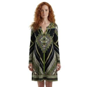 Hale Bob Womens‎ Dress Sz Small Black Green Jersey Shift Whimsicore Cottagecore